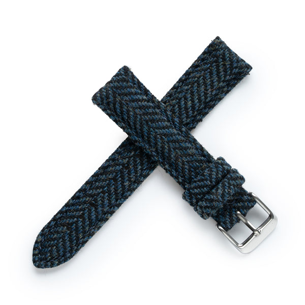 18mm 20mm 22mm Quick Release Wool / Leather Backed Watch Strap - Blue