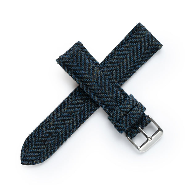 18mm 20mm 22mm Quick Release Wool / Leather Backed Watch Strap - Blue