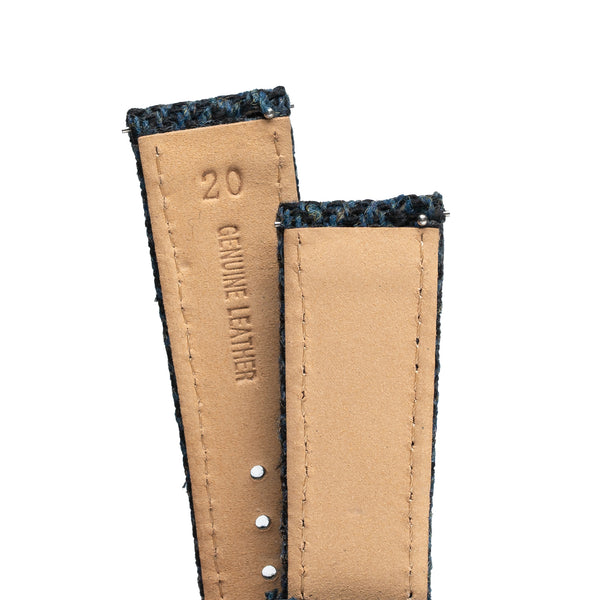 18mm 20mm 22mm Quick Release Wool / Leather Backed Watch Strap - Blue