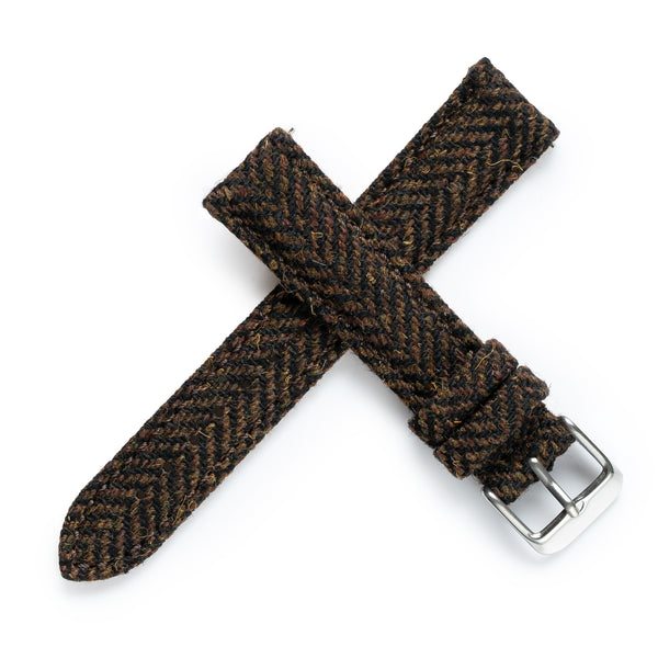 18mm 20mm 22mm Quick Release Wool / Leather Backed Watch Strap - Dark Brown