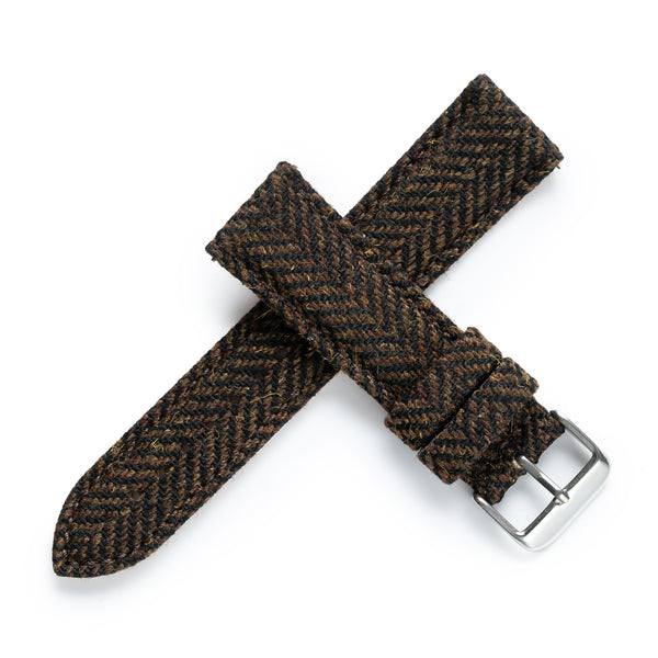 18mm 20mm 22mm Quick Release Wool / Leather Backed Watch Strap - Dark Brown