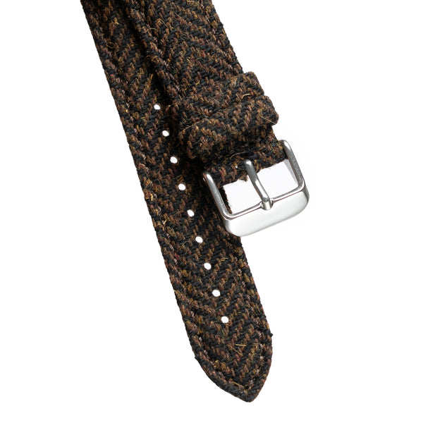 18mm 20mm 22mm Quick Release Wool / Leather Backed Watch Strap - Dark Brown
