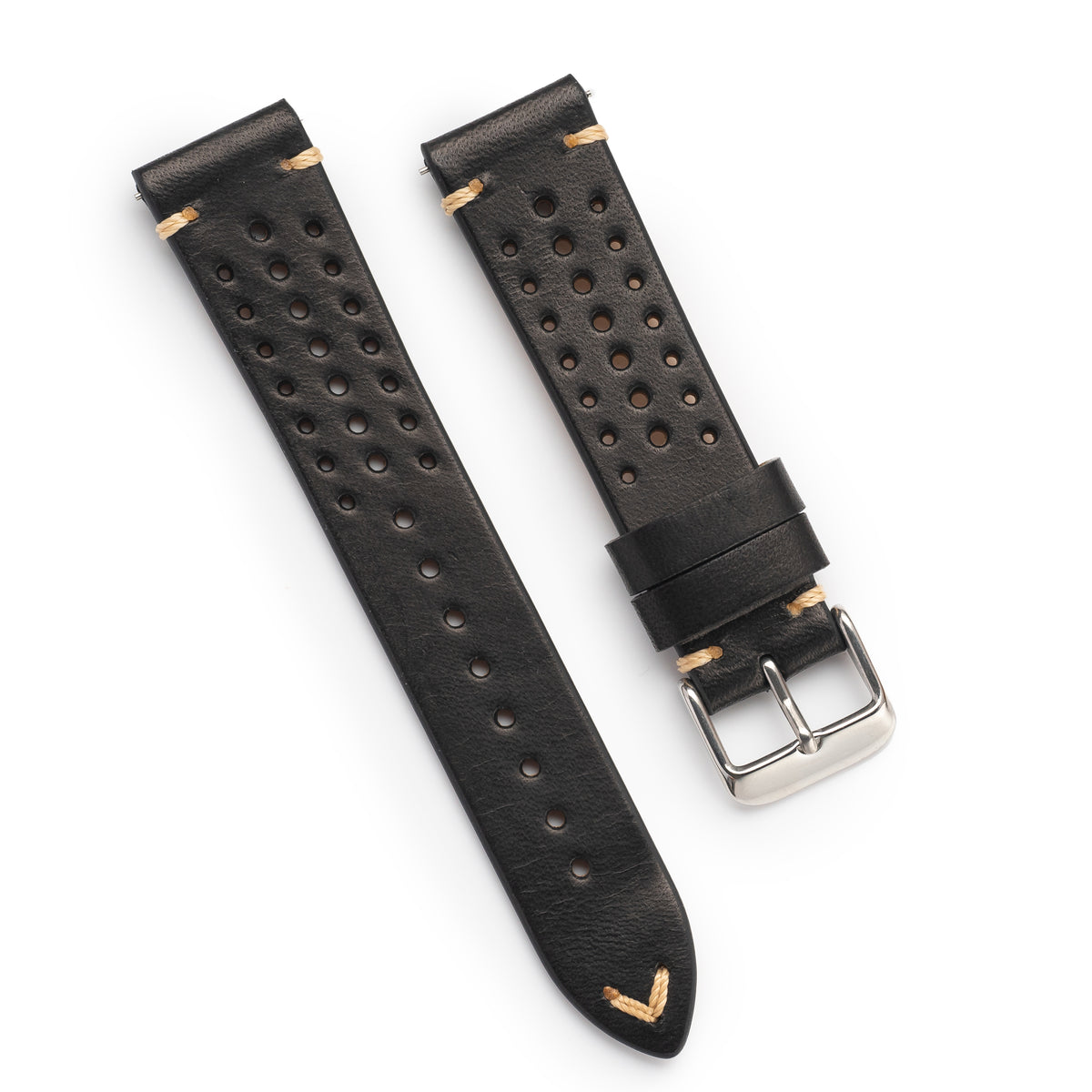 Cinturino Orologio In Vera Pelle Racing - Misure 20mm E 22mm - Nero/Marrone