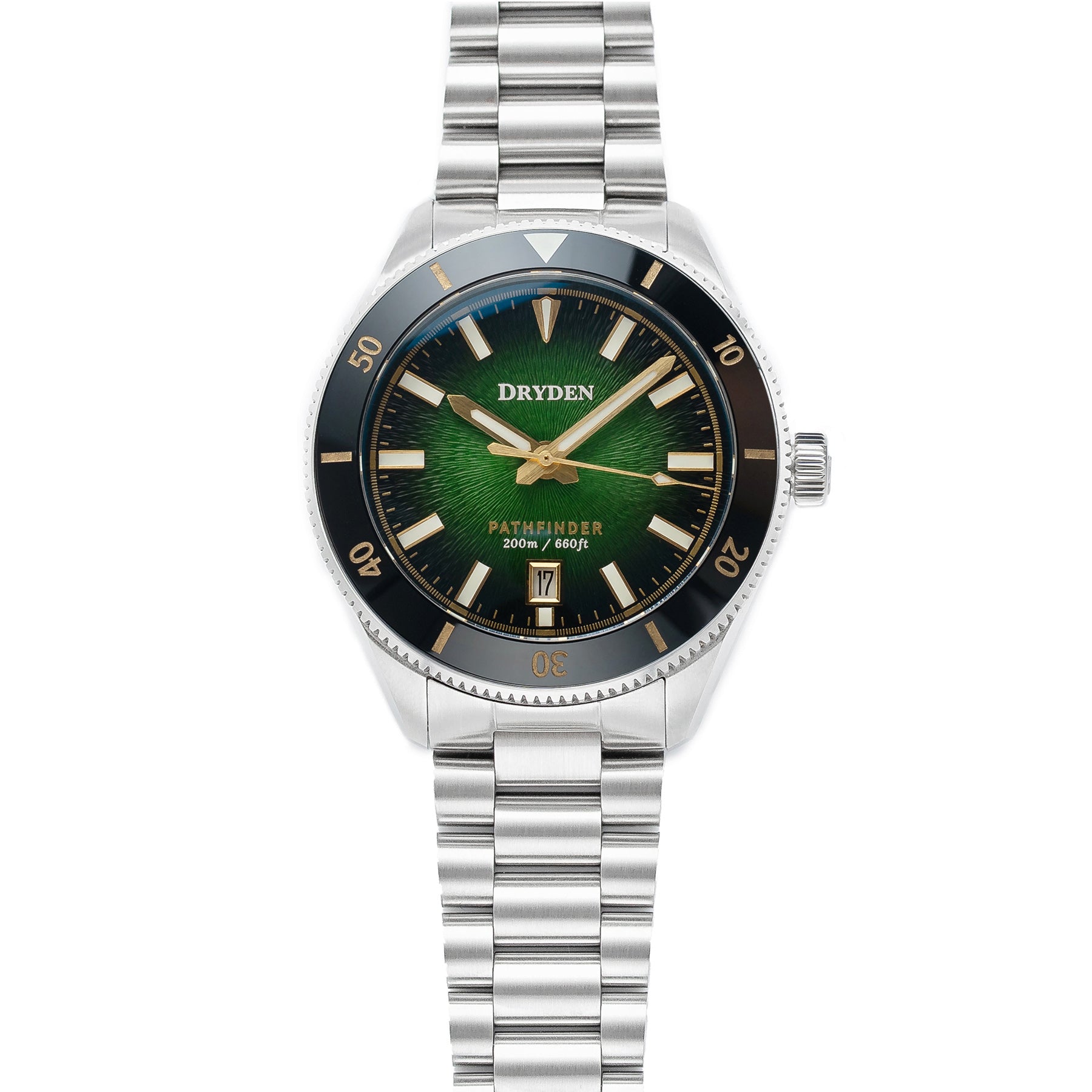 Dryden Pathfinder 41mm 200M Automatic Dive Watch - Green & Gold