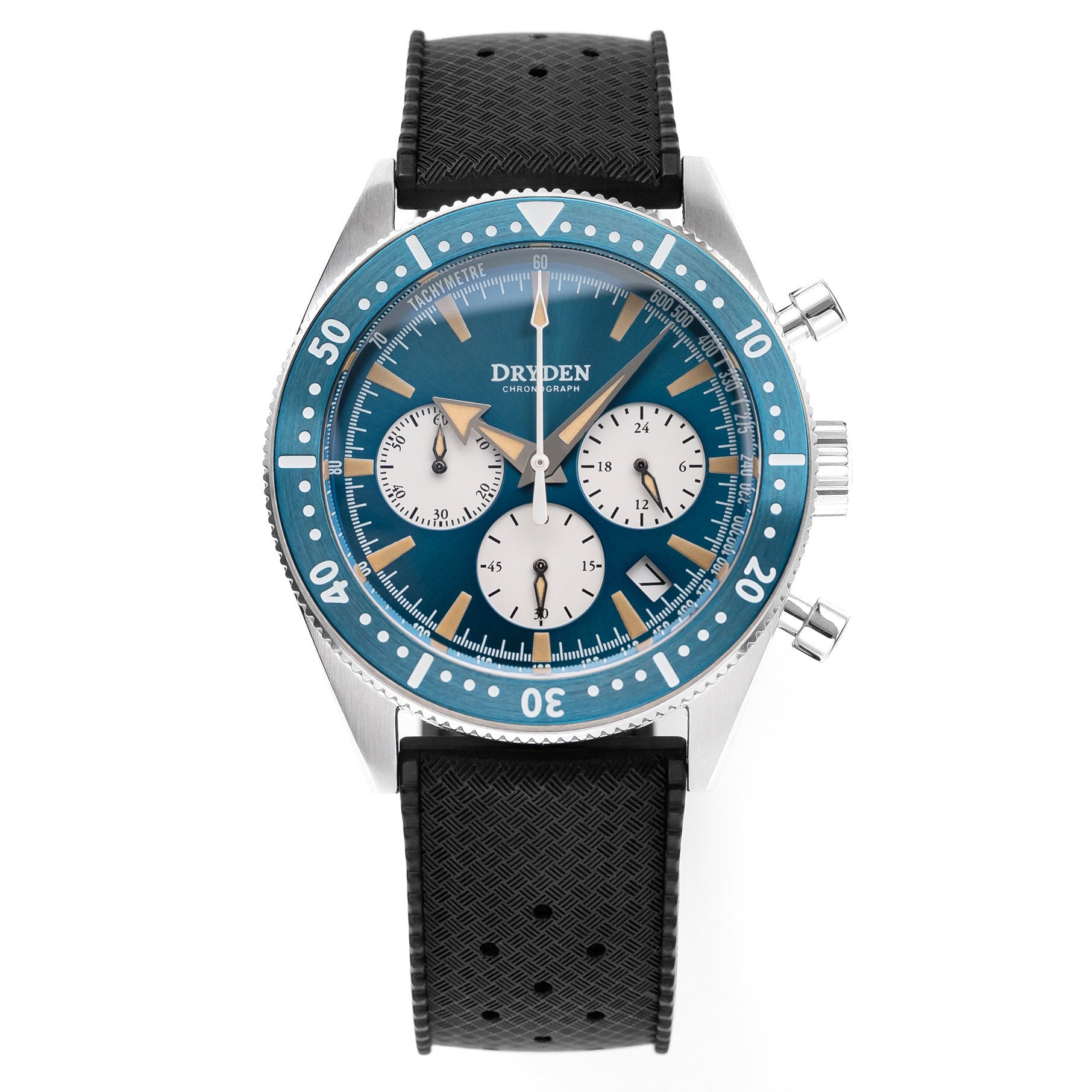 Dryden Chrono Diver Series 1 - V6 Blue Vintage Lume – Dryden Watch Co