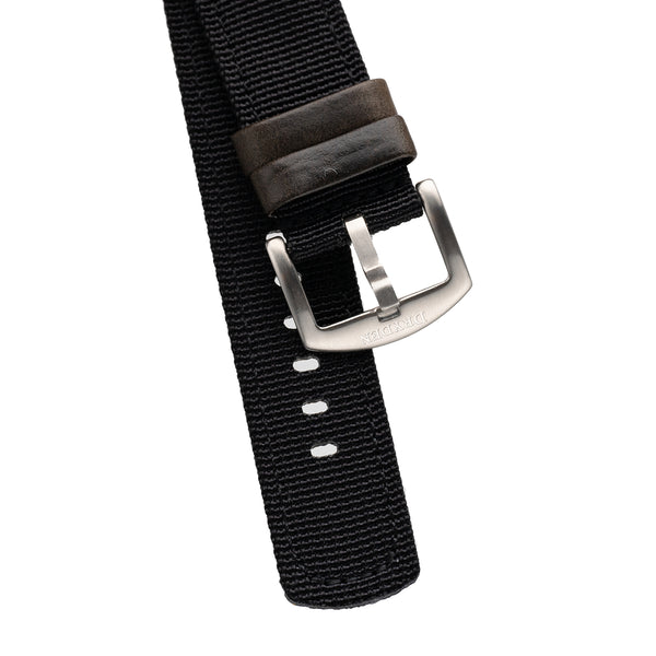 18mm 20mm 22mm Quick Release Black Nylon & Leather Field Watch Band