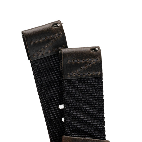18mm 20mm 22mm Quick Release Black Nylon & Leather Field Watch Band