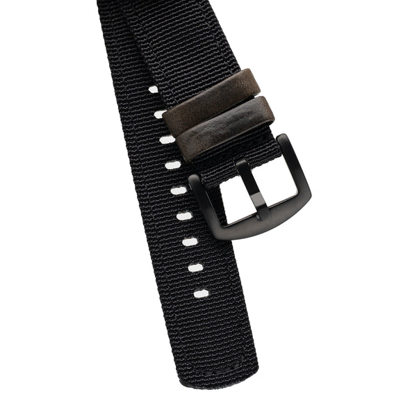 18mm 20mm 22mm Quick Release Black Nylon & Leather Field Watch Band
