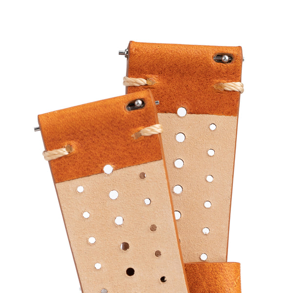 22mm Quick Release Rally Racing Leather Watch Strap - Orange