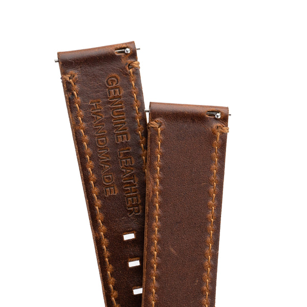 20mm 22mm Quick Release Handmade Leather Watch Strap - Dark Brown Full Stitch