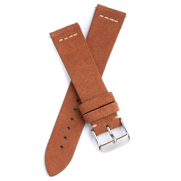 20mm 22mm Quick Release Suede Leather Watch Strap - Brown