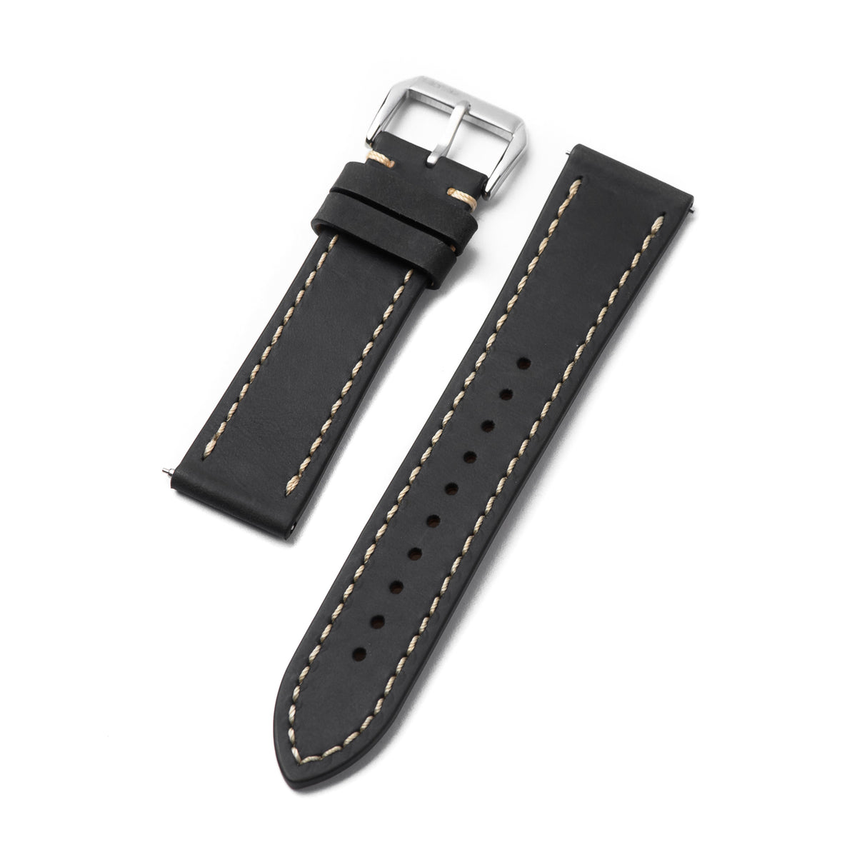 Full-Stitch Black Leather Watch Strap