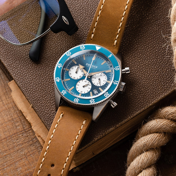 22mm Quick Release Full Stitch Leather Watch Strap - Tan Light Brown