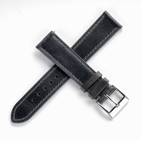 18mm 19mm 20mm 22mm Quick Release Genuine Leather Watch Strap - Charcoal Gray