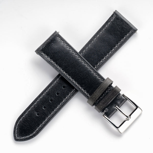 18mm 19mm 20mm 22mm Quick Release Genuine Leather Watch Strap - Charcoal Gray