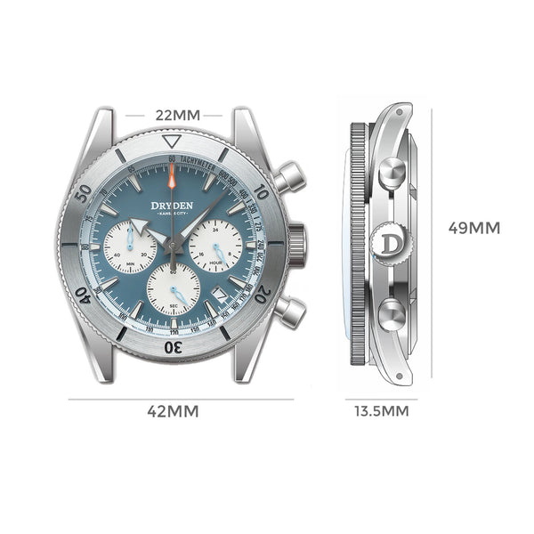 Dryden Chrono Diver Gen 2 42mm Chronograph - Steel Blue