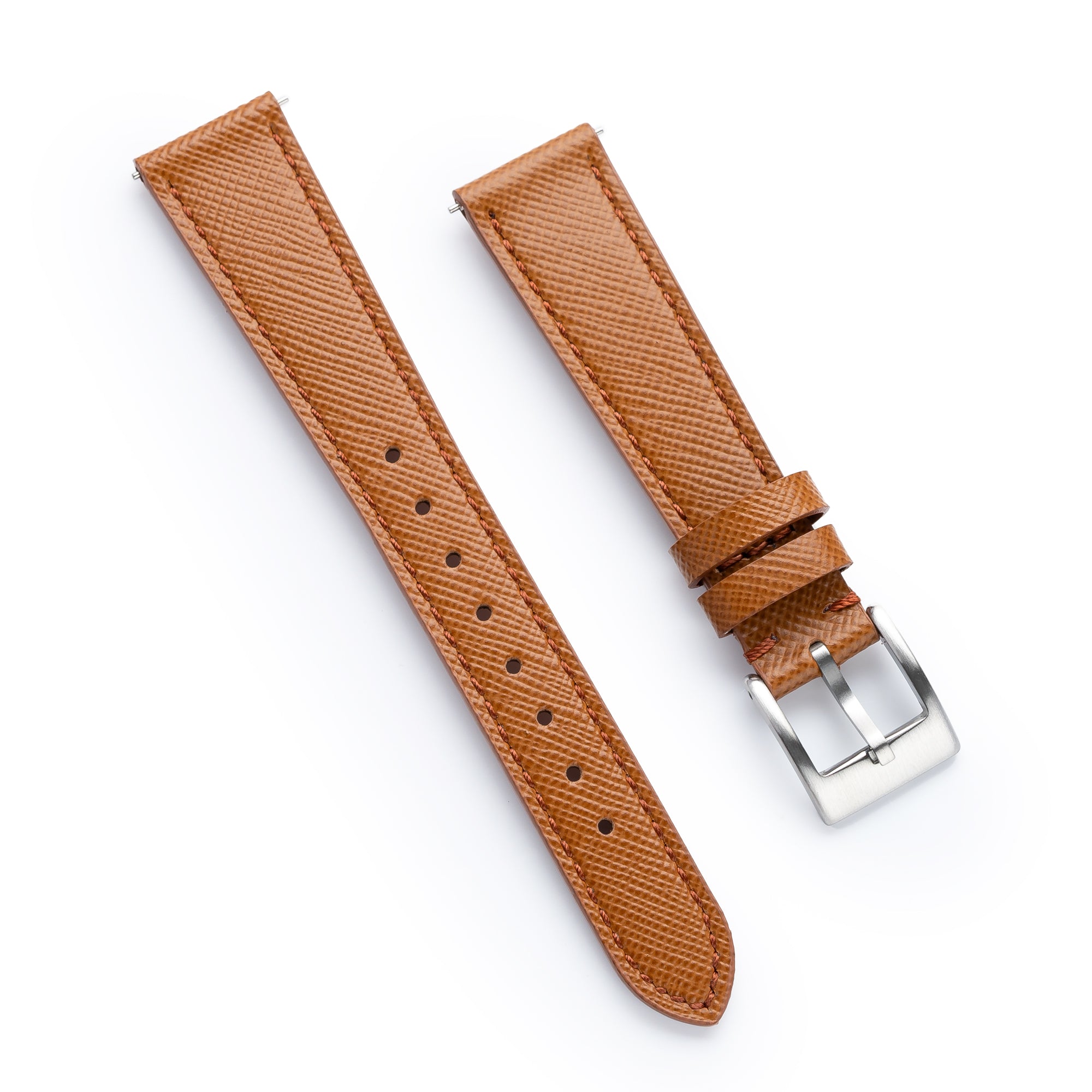 18mm 20mm 22mm Quick Release Tapered Saffiano Leather Watch Strap Brown