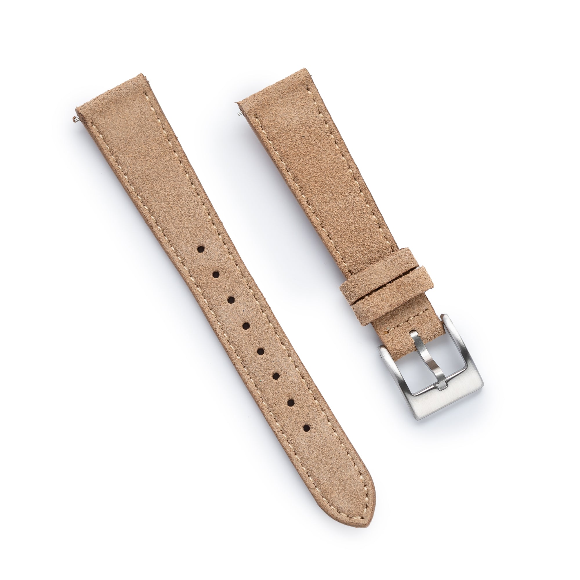 18mm 20mm 22mm Quick Release Tapered Suede Leather Watch Strap Khaki Tan