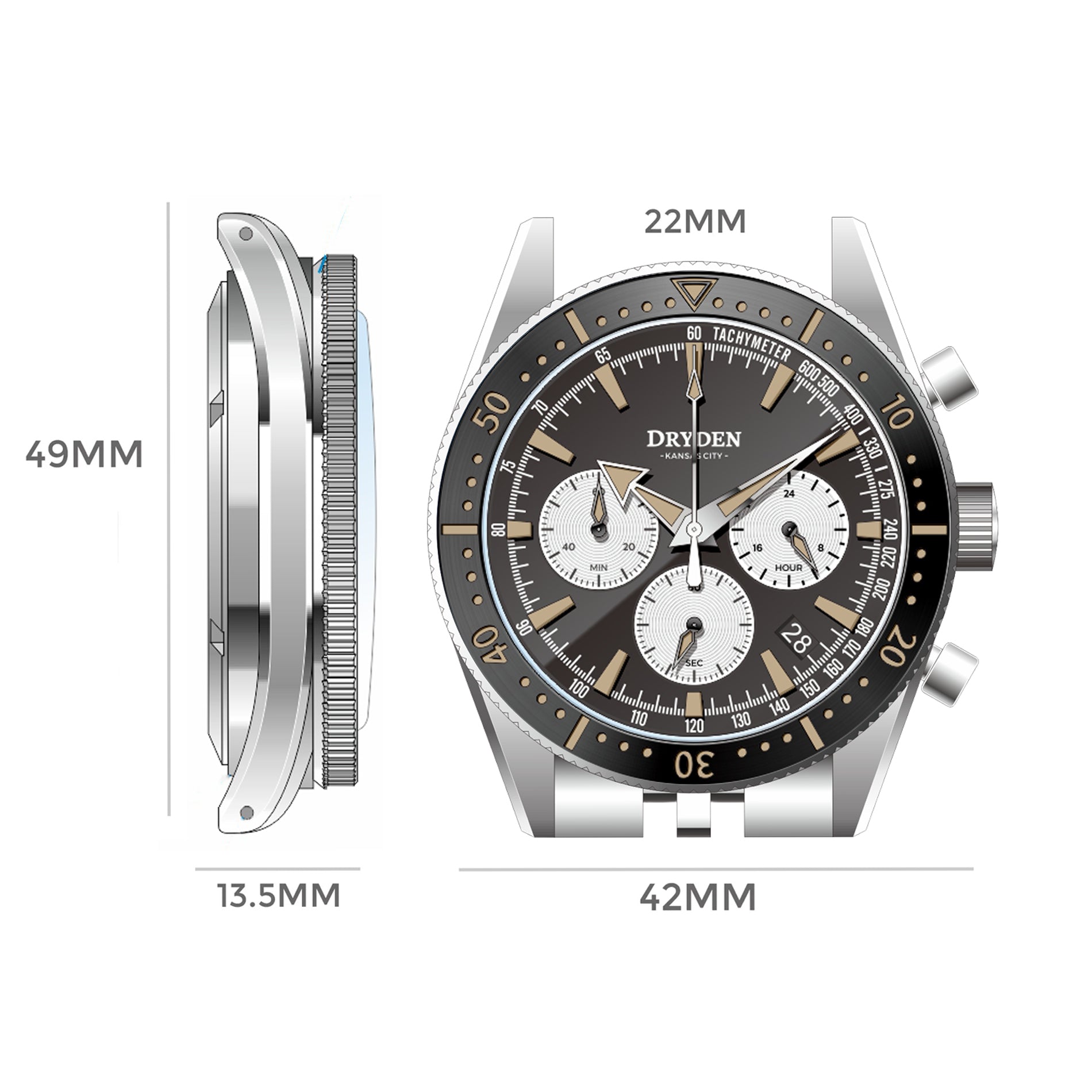 Dryden Chrono Diver Gen 2 - Black Vintage – Dryden Watch Co