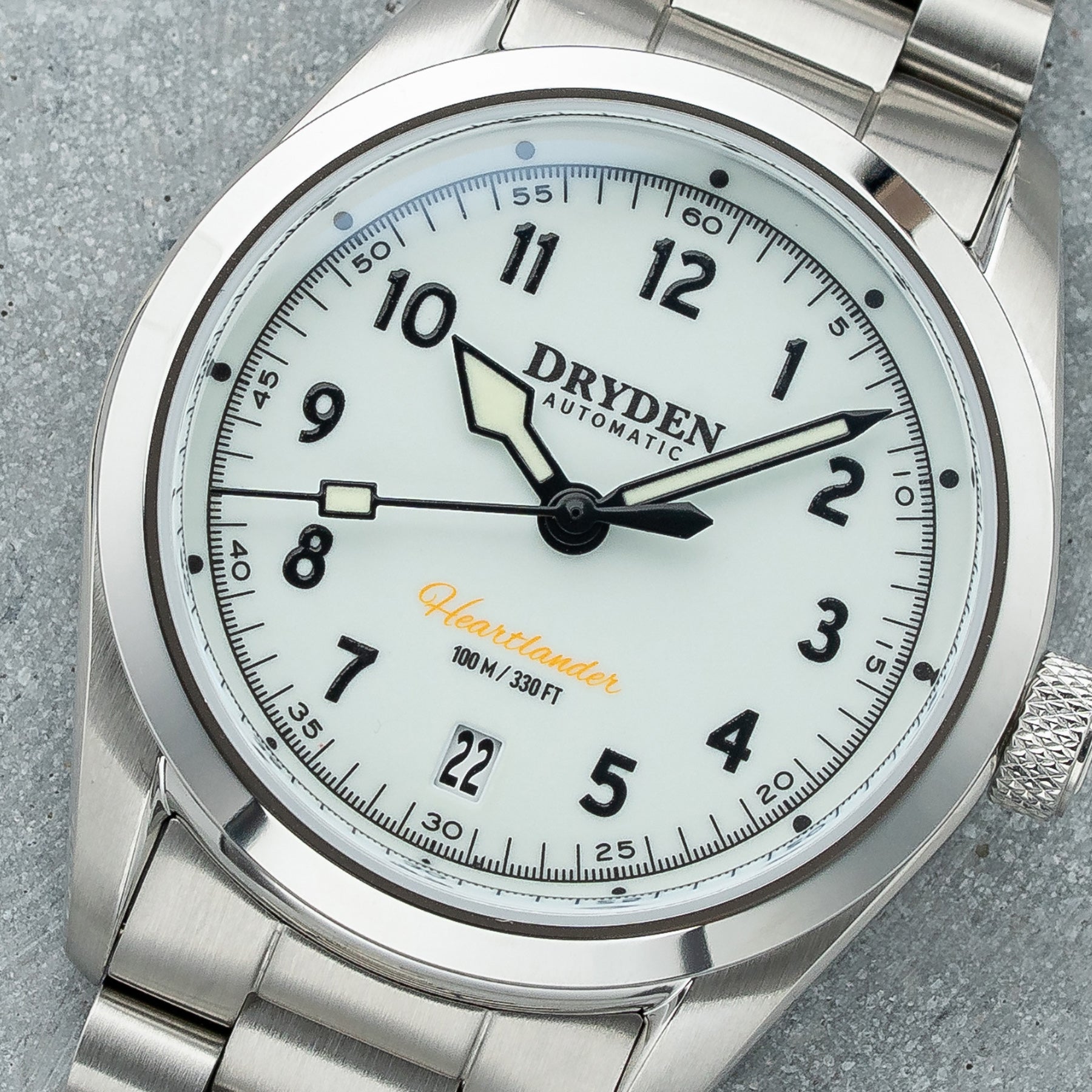 Dryden Heartlander 38mm Automatic Field Watch - Full Lume – Dryden