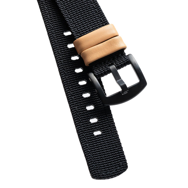 18mm 20mm 22mm Quick Release Black Nylon & Leather Field Watch Band