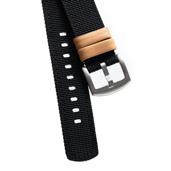 18mm 20mm 22mm Quick Release Black Nylon & Leather Field Watch Band
