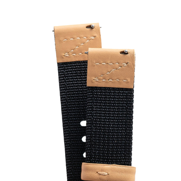 18mm 20mm 22mm Quick Release Black Nylon & Leather Field Watch Band