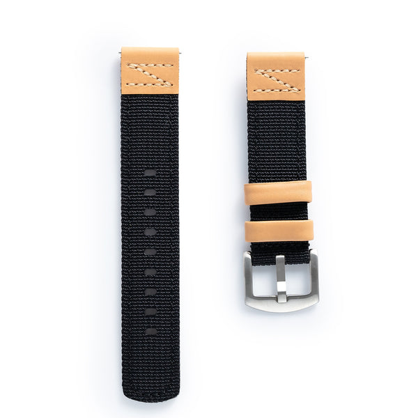 18mm 20mm 22mm Quick Release Black Nylon & Leather Field Watch Band