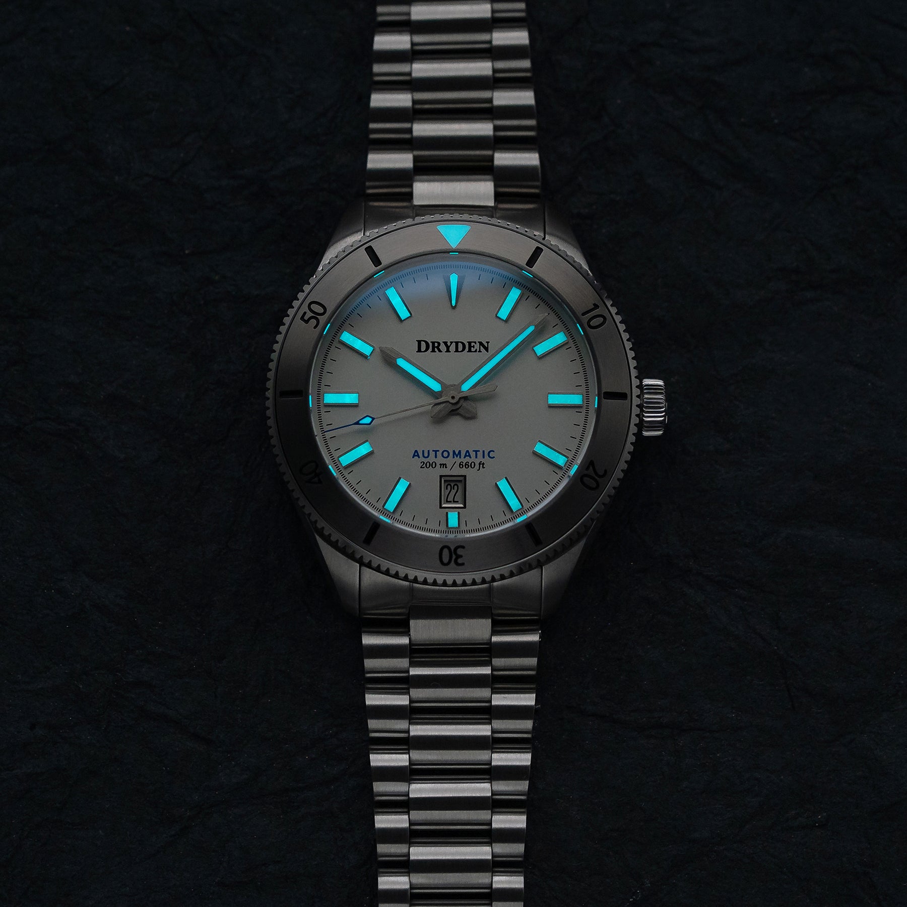 Dryden Pathfinder 41mm 200M Automatic Dive Watch - Arctic Silver