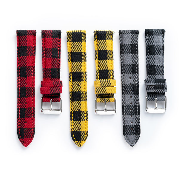 18mm 20mm 22mm Quick Release Wool Flannel Pattern / Leather Backed Watch Strap - Small Plaid