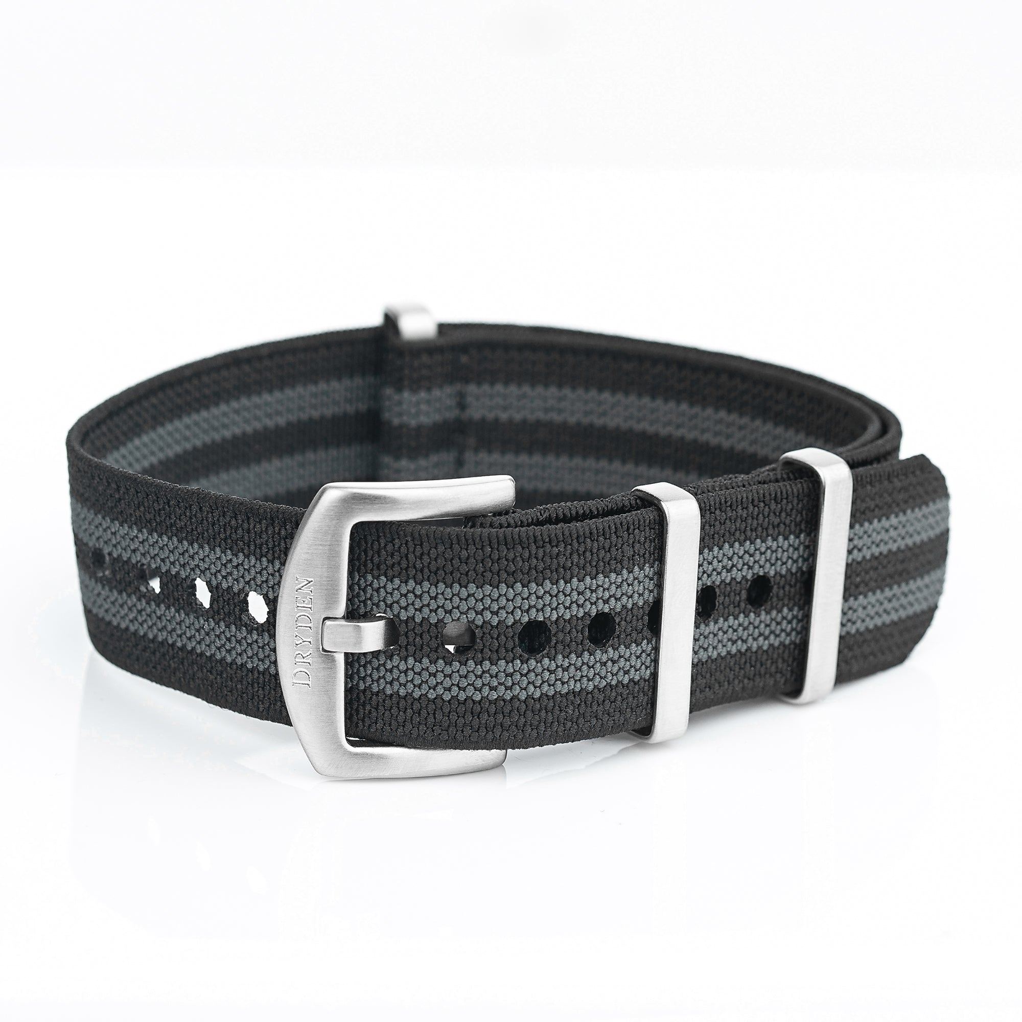 20mm 22mm Woven Elastic Nylon Watch Strap -Black Grey (Bond)