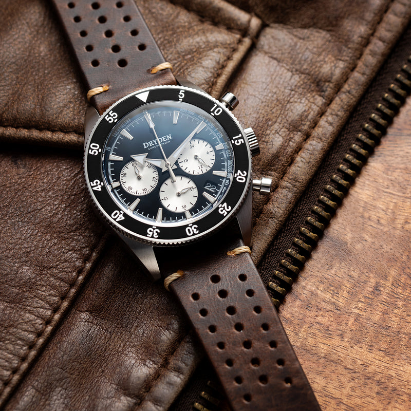 22mm Quick Release Rally Racing Leather Watch Strap - Dark Brown ...