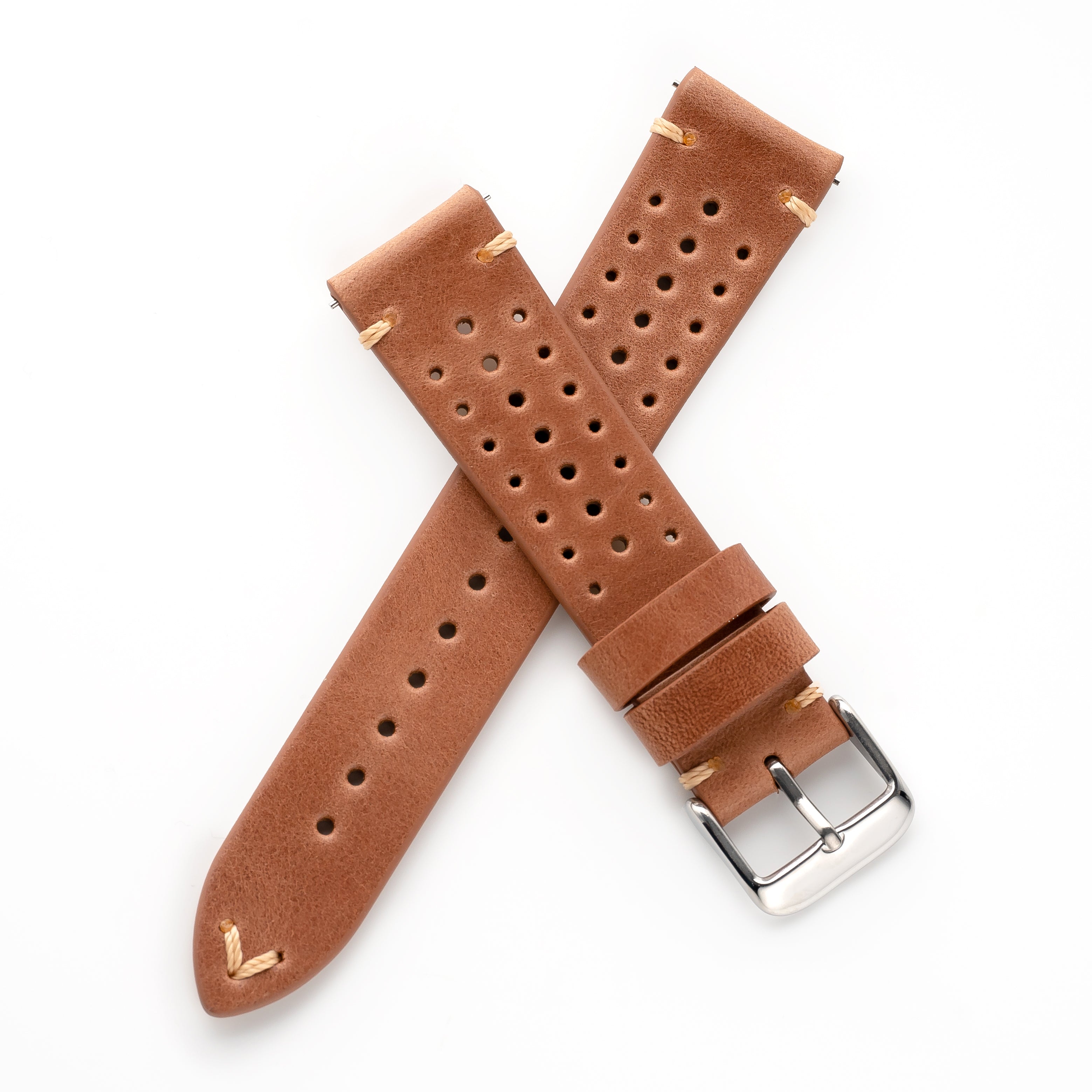 20mm 22mm Quick Release Rally Racing Leather Watch Strap - Light Brown ...